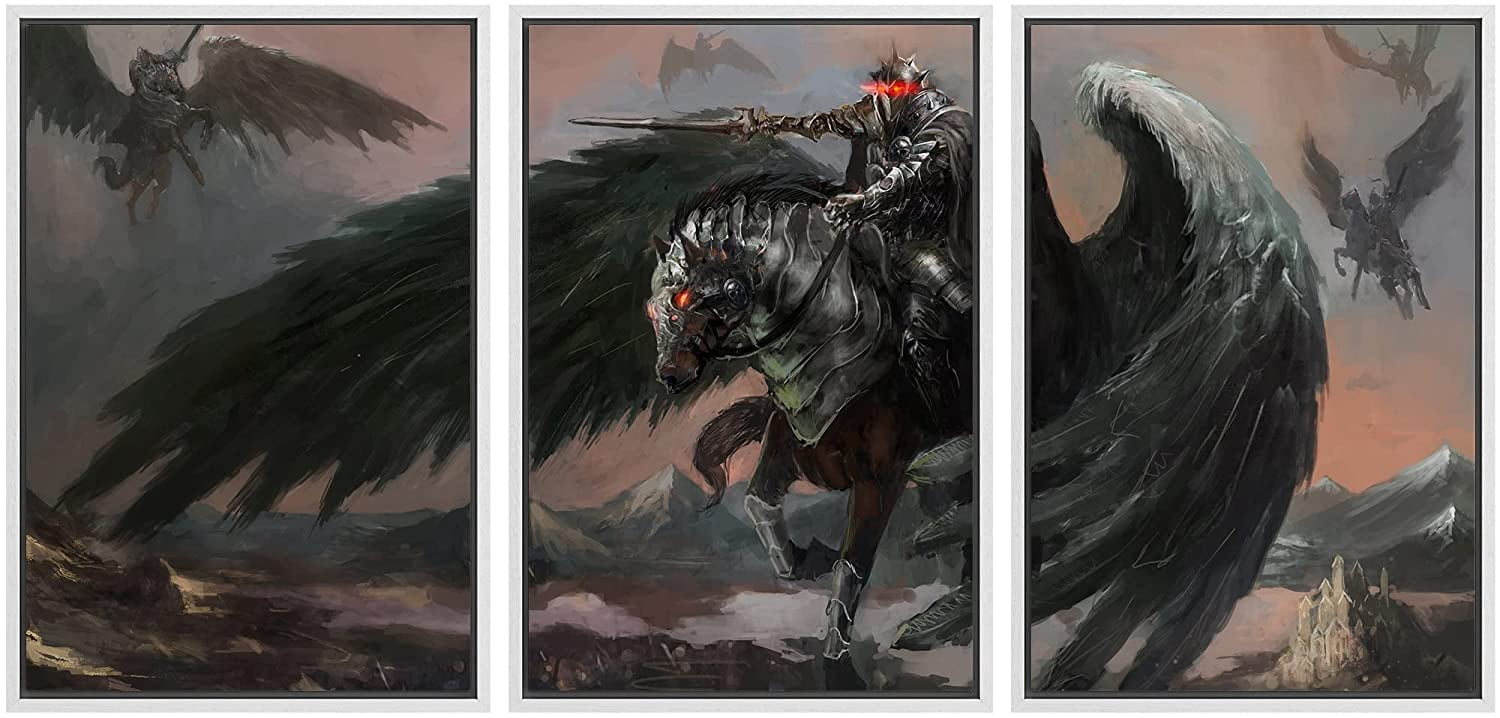 wall26 Framed Canvas Print Wall Art Set Dark Pegasus Valkyrie Knight ...
