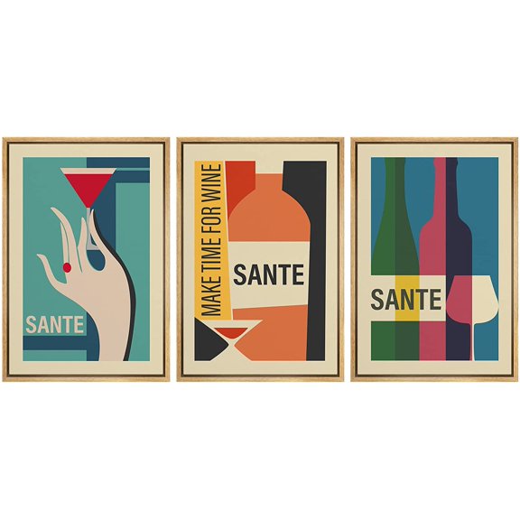 wall26 Framed Canvas Print Wall Art Set Deco Multicolor Wine Bottle Poster Drinks &amp; Cocktails Food Illustration Modern Art Decorative Contemporary for Living Room, Bedroom, Office - 16"x24&q