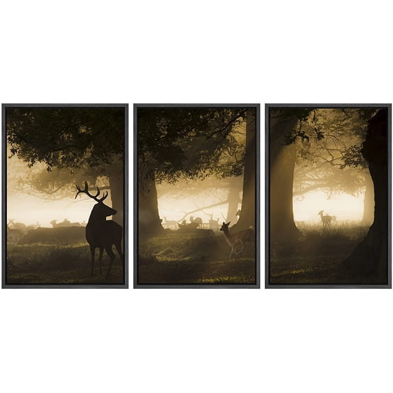wall26 Framed Canvas Print Wall Art Set Deer Family in The Sunlit ...