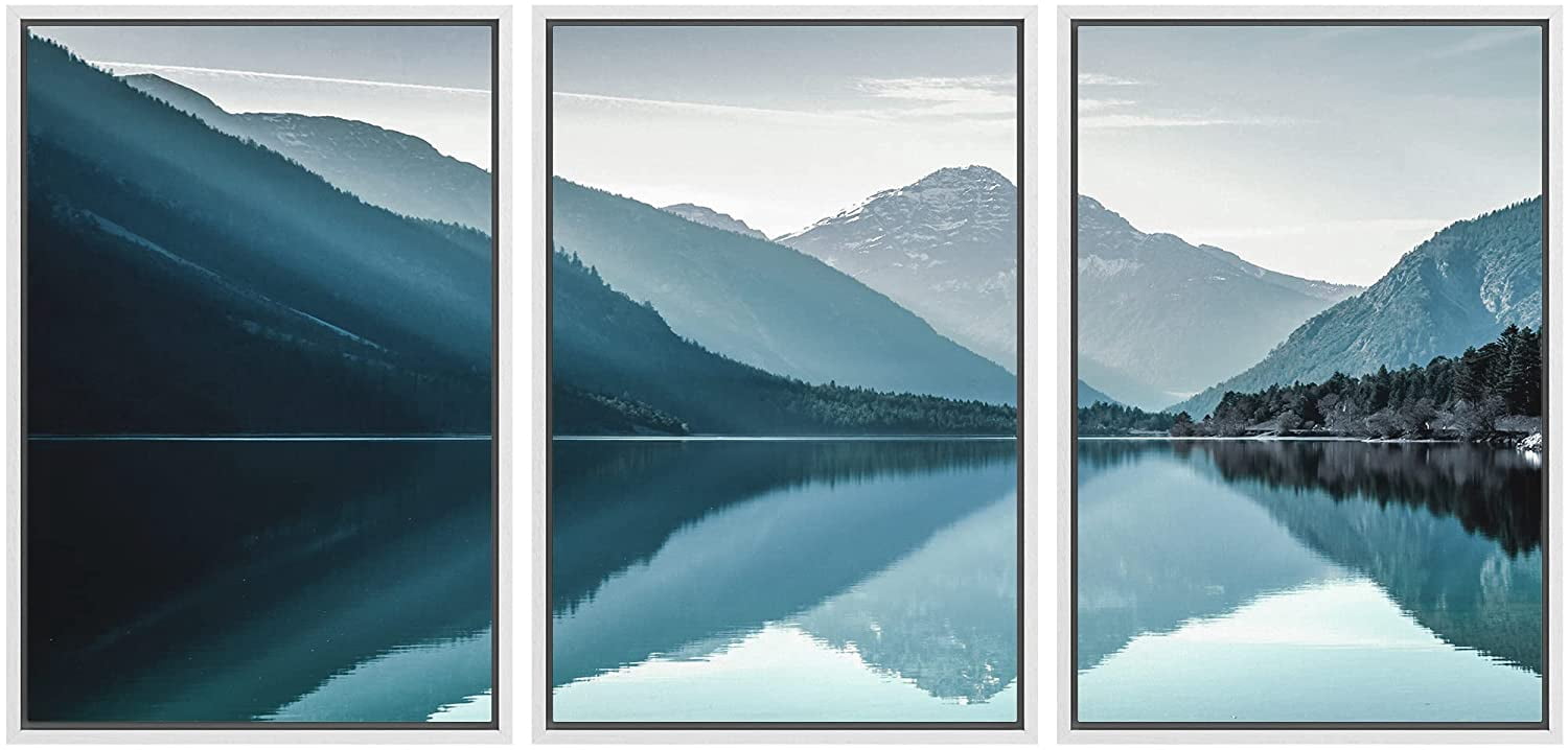 wall26 Framed Canvas Print Wall Art Set Duotone Blue Mountain Forest ...