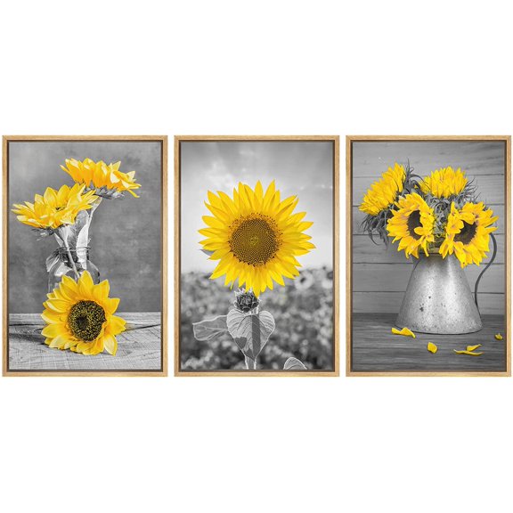 wall26 Framed Canvas Print Wall Art Set Duotone Botanical Sunflower Close Up Nature Wilderness Photography Modern Art Floral Decorative Relax/Calm for Living Room, Bedroom, Office - 24"x36"
