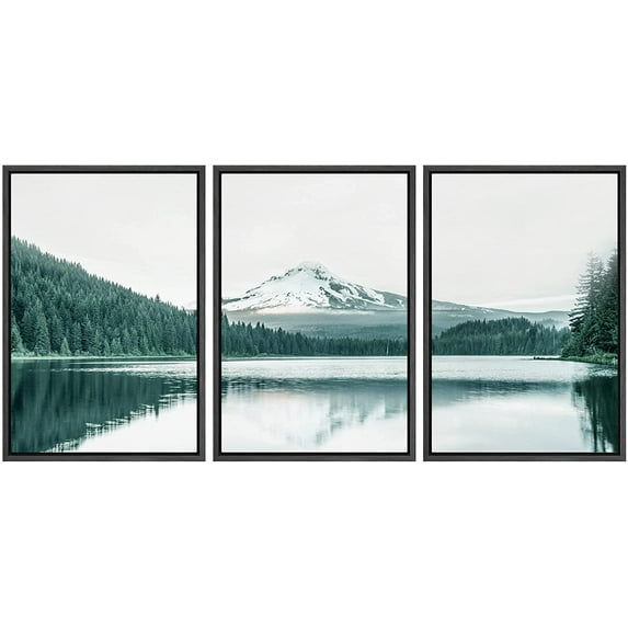 wall26 Framed Canvas Print Wall Art Set Duotone Mountain Range Forest Lake Nature Wilderness Photography Realism Rustic Landscape Colorful Cool for Living Room, Bedroom, Office - 16"x24"x3
