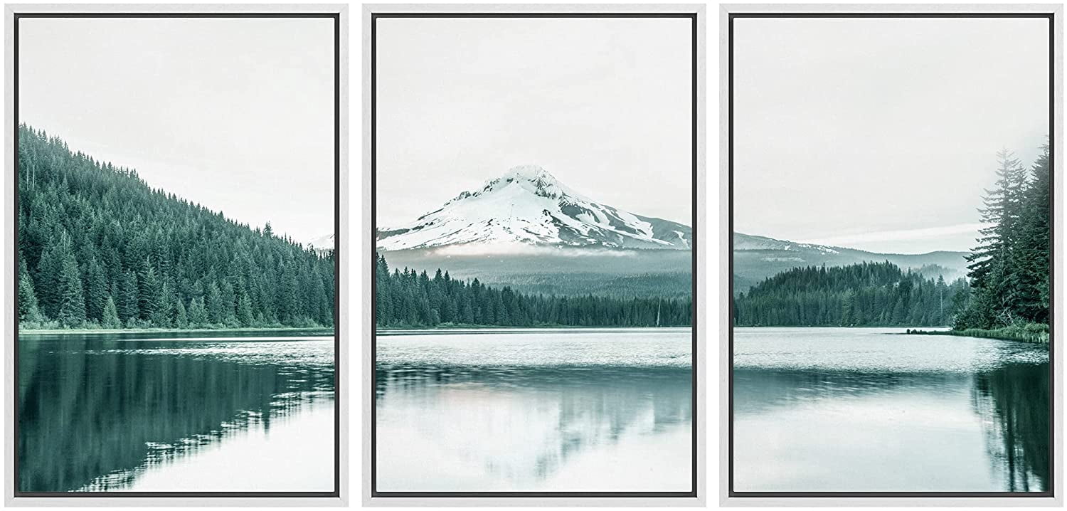 wall26 Framed Canvas Print Wall Art Set Duotone Mountain Range Forest ...