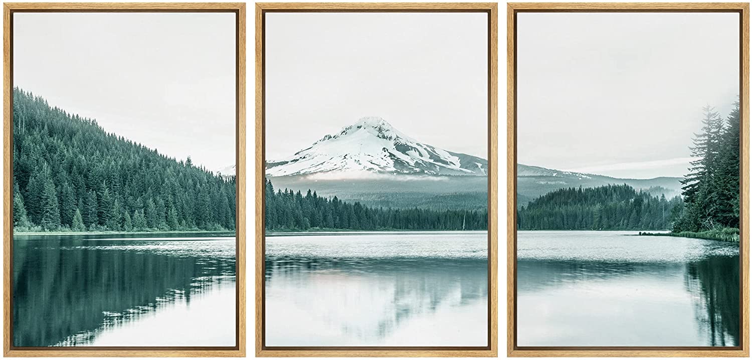wall26 Framed Canvas Print Wall Art Set Duotone Mountain Range Forest ...