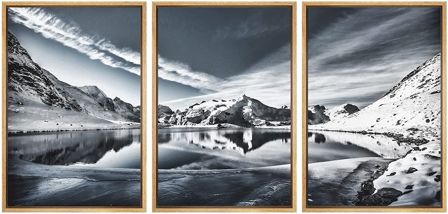 wall26 Framed Canvas Print Wall Art Set Duotone Mountain Range ...