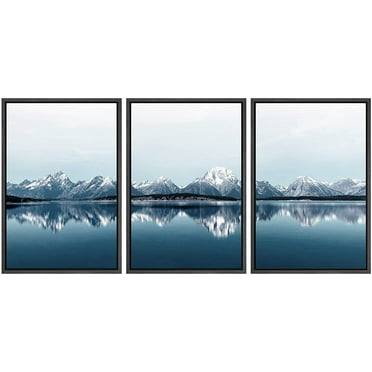 wall26 Framed Canvas Print Wall Art Set Duotone Mountain Range Reflection Nature Wilderness Photography Realism Rustic Landscape Colorful Cool for Living Room, Bedroom, Office - 24&quot;x36&quot;x3 B
