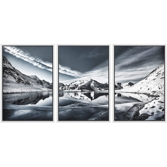 wall26 Framed Canvas Print Wall Art Set Duotone Mountain Range Reflection Nature Wilderness Photography Realism Rustic Landscape Colorful Cool for Living Room, Bedroom, Office - 24"x36"x3 W