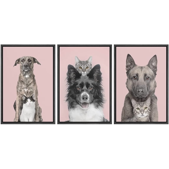wall26 Framed Canvas Print Wall Art Set Duotone Pastel Pink Dog Cat Portraits Animals Nature Photography Modern Art Rustic Decorative Relax/Calm for Living Room, Bedroom, Office - 24"x36"x3
