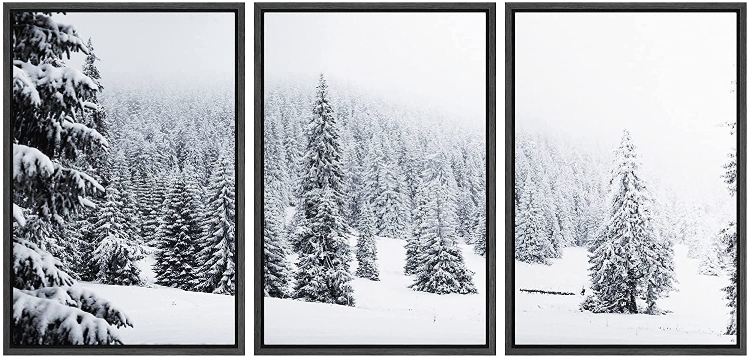 wall26 Framed Canvas Print Wall Art Set Duotone Winter Snow Forest ...