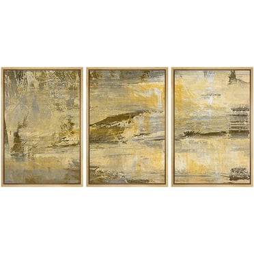 wall26 Framed Canvas Print Wall Art Set Faded Grunge Brown &amp; Yellow Paint Strokes Abstract Shapes Illustrations Modern Art Bohemian Multicolor for Living Room, Bedroom, Office - 24&quot;x36&quot;
