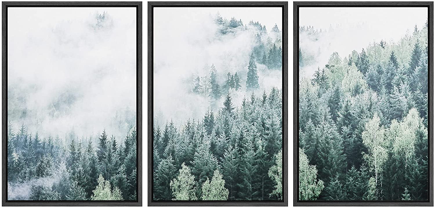 wall26 Framed Canvas Print Wall Art Set Film Grain Aerial View of Misty ...