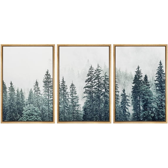 wall26 Framed Canvas Print Wall Art Set Film Grain Aerial View of Pine Tree Forest Nature Wilderness Modern Art Rustic Landscape Relax/Calm Cool for Living Room, Bedroom, Office - 24"x36"x3