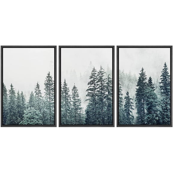 wall26 Framed Canvas Print Wall Art Set Film Grain Aerial View of Pine Tree Forest Nature Wilderness Modern Art Rustic Landscape Relax/Calm Cool for Living Room, Bedroom, Office - 16"x24"x3