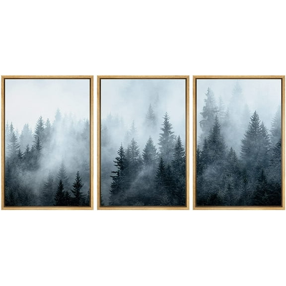 wall26 Framed Canvas Print Wall Art Set Film Grain Effect Fog Over Pine Tree Forest Nature Wilderness Modern Art Rustic Landscape Relax/Calm Cool for Living Room, Bedroom, Office - 24"x36"x