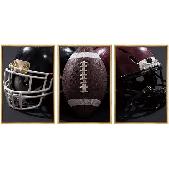 wall26 Framed Canvas Print Wall Art Set Football Helmets & Football Closeup Sports Athletes Photography Realism Contemporary Scenic Colorful for Living Room, Bedroom, Office - 24"x36"x3
