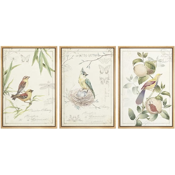 wall26 Framed Canvas Print Wall Art Set Forest Birds with Butterflies &amp; Typography Animals Wildlife Watercolor Modern Art Rustic Colorful Pastel for Living Room, Bedroom, Office - 24"x36&quo