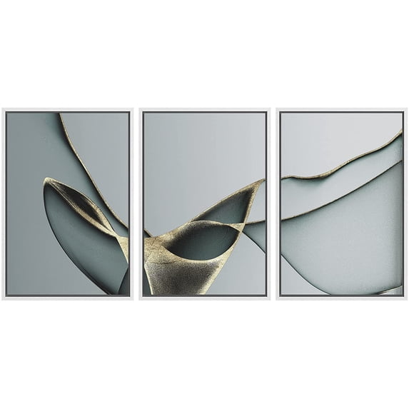 wall26 Framed Canvas Print Wall Art Set Geometric Gold Teal Wave Lines Abstract Shapes Illustrations Modern Art Bohemian Decorative Multicolor for Living Room, Bedroom, Office - 24"x36"x3 W