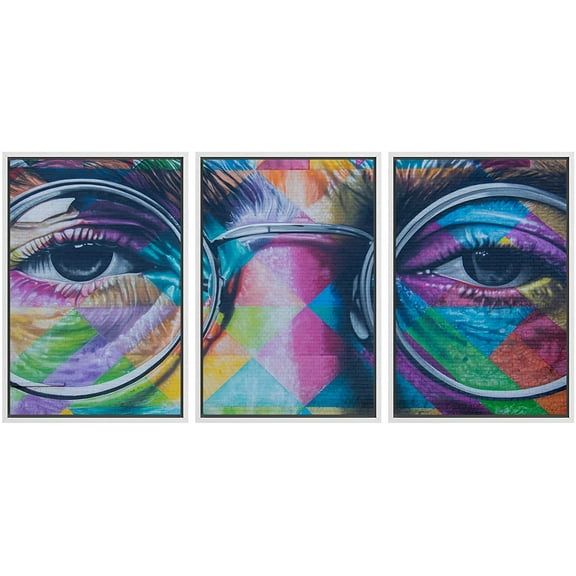 wall26 Framed Canvas Print Wall Art Set Geometric John Lennon Triptych Graffiti &amp; Street Art Cities Mixed Media Realism Scenic Urban Multicolor for Living Room, Bedroom, Office - 16"x24&quot