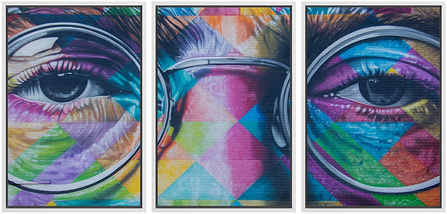 Geometric Urban Multicolor Framed Canvas Triptych Set