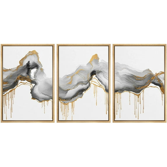 wall26 Framed Canvas Print Wall Art Set Gold Black Cloud Watercolor Pastel Paint Strokes Nature Abstract Illustrations Modern Art Rustic Landscape for Living Room, Bedroom, Office - 16"x24"x3 Natural