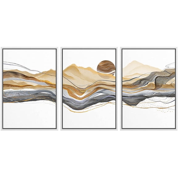 wall26 Framed Canvas Print Wall Art Set Gold Black Pastel Paint Stroke Mountain Range Nature Abstract Illustrations Modern Art Rustic Landscape for Living Room, Bedroom, Office - 16"x24"x3