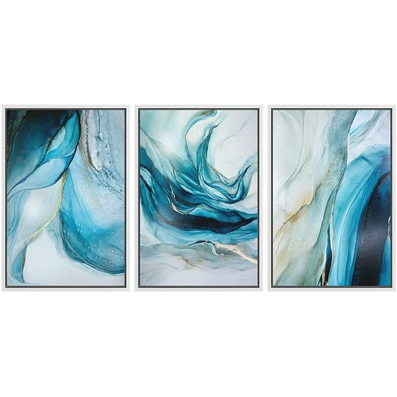 wall26 Framed Canvas Print Wall Art Set Gold Blue Pastel Swirl Wave Landscape Abstract Shapes Illustrations Modern Art Decorative Boho Colorful for Living Room, Bedroom, Office - 24"x36"x3