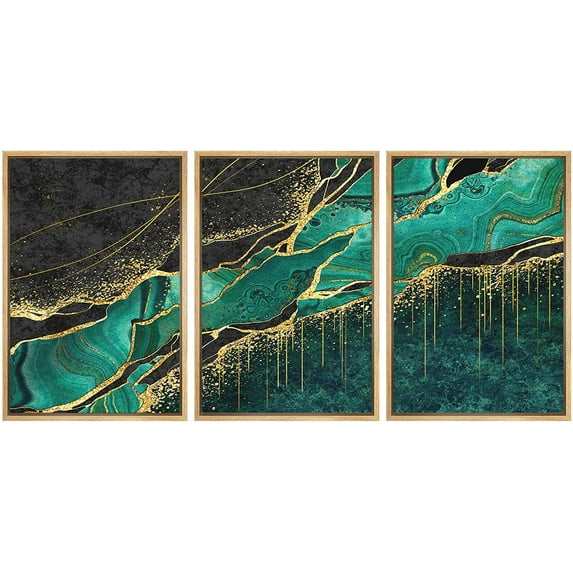 wall26 Framed Canvas Print Wall Art Set Gold Teal Dark Granite Marble Landscape Abstract Shapes Illustrations Modern Art Decorative Boho Colorful for Living Room, Bedroom, Office - 16"x24"x