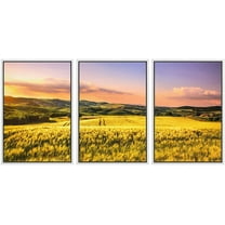 wall26 Framed Canvas Print Wall Art Set Golden Country Wheat Field Sunset Nature Wilderness Photography Realism Rustic Landscape Colorful Cool for Living Room, Bedroom, Office - 16"x24"x3 W