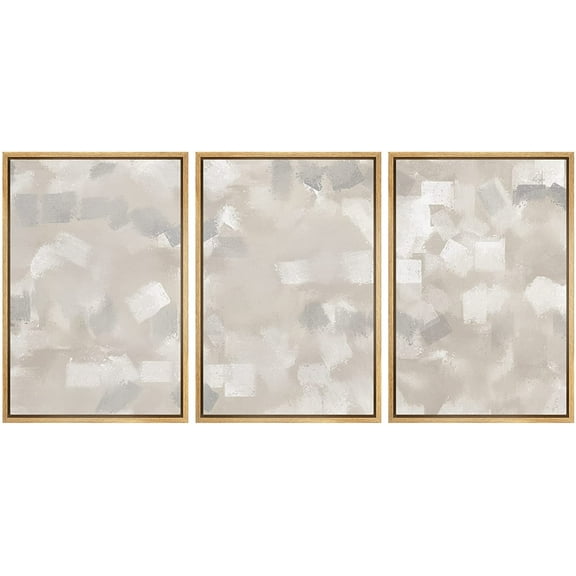 wall26 Framed Canvas Print Wall Art Set Gray, White &amp; Tan Paint Smudge Display Abstract Shapes Illustrations Modern Art Bohemian Multicolor Ultra for Living Room, Bedroom, Office - 24"x36&qu