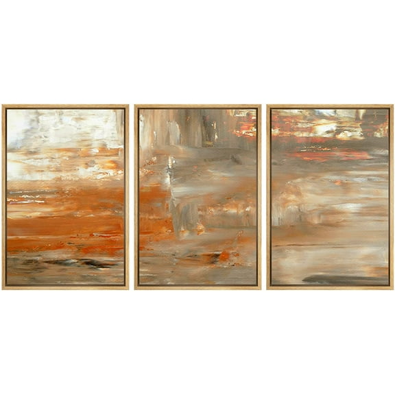 wall26 Framed Canvas Print Wall Art Set Gray &amp; Orange Paint Smudge Strokes Abstract Shapes Illustrations Modern Art Bohemian Multicolor Ultra for Living Room, Bedroom, Office - 24&quot;x36&quot;x