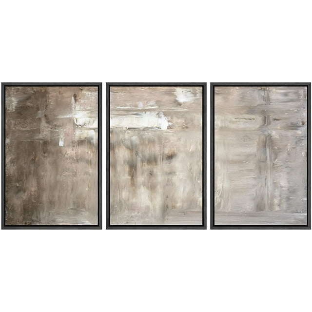 wall26 Framed Canvas Print Wall Art Set Gray &amp; White Brushstroke Color Field Abstract Shapes Illustrations Modern Art Chic Colorful Ultra for Living Room, Bedroom, Office - 16&quot;x24&quot;x3 Bl