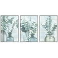 thumbnail image 1 of wall26 Framed Canvas Print Wall Art Set Green Forest Leaves in Teal Bottle Vases Floral Wilderness Watercolor Modern Art Chic Group Pastel for Living Room, Bedroom, Office - 16"x24"x3 WHITE, 1 of 5
