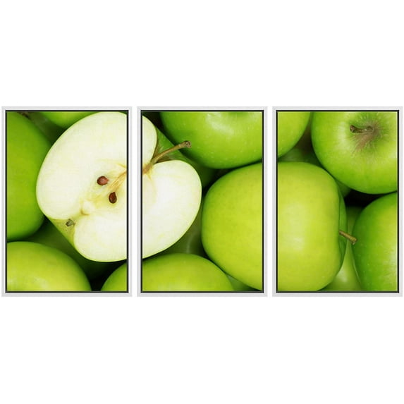 wall26 Framed Canvas Print Wall Art Set Green Granny Smith Apple Collage Fruit Dessert Photography Realism Contemporary Scenic Colorful Multicolor for Living Room, Bedroom, Office - 24"x36"
