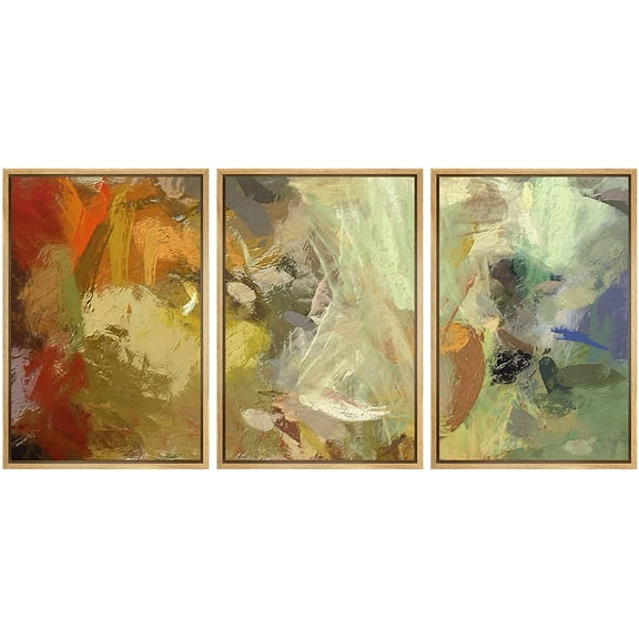 wall26 Framed Canvas Print Wall Art Set Green, Gray &amp; Yellow Paint Smudge Display Abstract Shapes Illustrations Modern Art Bohemian Multicolor for Living Room, Bedroom, Office - 24"x36"