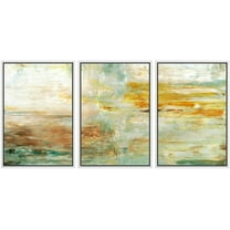 wall26 Framed Canvas Print Wall Art Set Green & Orange Paint Stroke Display Abstract Shapes Illustrations Modern Art Bohemian Multicolor Ultra for Living Room, Bedroom, Office - 24"x36"
