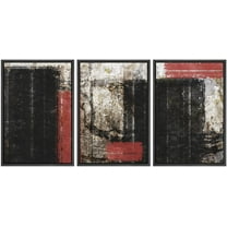 wall26 Framed Canvas Print Wall Art Set Grunge Black Red Geometric Color Block Abstract Shapes Illustration Modern Art Decorative Multicolor Chic for Living Room, Bedroom, Office - 24"x36"x
