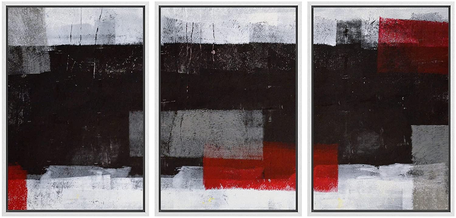 wall26 Framed Canvas Print Wall Art Set Grunge Black, Red & Gray Color ...