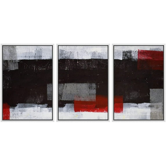 wall26 Framed Canvas Print Wall Art Set Grunge Black, Red & Gray Color Blocks Abstract Shapes Illustrations Modern Art Chic Colorful Ultra for Living Room, Bedroom, Office - 24"x36"x3 W