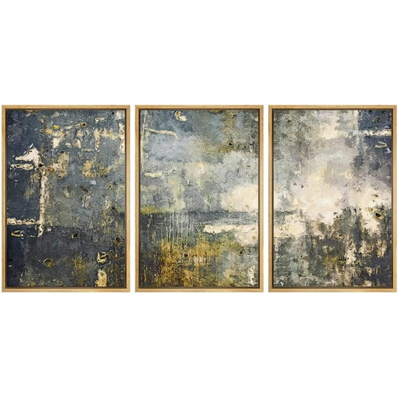 wall26 Framed Canvas Print Wall Art Set Grunge Dark Gold Paint Stroke Landscape Abstract Shapes Illustrations Modern Art Decorative Multicolor for Living Room, Bedroom, Office - 24"x36"x3 N