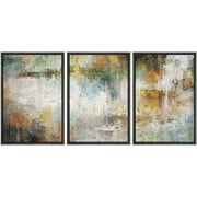 wall26 Framed Canvas Print Wall Art Set Grunge Pastel Teal Yellow Landscape Abstract Shapes Illustrations Modern Art Decorative Multicolor Chic for Living Room, Bedroom, Office - 24"x36"x3