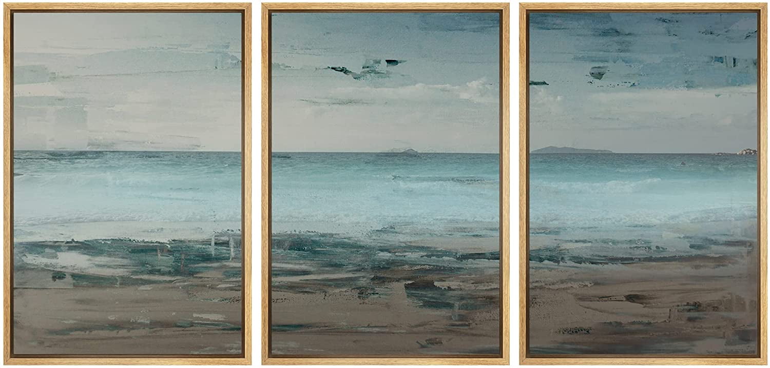 wall26 Framed Canvas Print Wall Art Set Grunge Teal & Brown Beach ...
