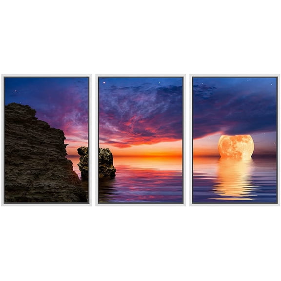 wall26 Framed Canvas Print Wall Art Set Harvest Moon Pastel Sunset Astronomy & Space Nature Digital Art Sci-Fi & Fantasy Decorative Landscape for Living Room, Bedroom, Office - 24"x36&qu
