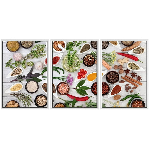 wall26 Framed Canvas Print Wall Art Set Herbs, Vegetables & Seasonings on Wood Food Cultural Photography Realism Rustic Landscape Colorful Ultra for Living Room, Bedroom, Office - 16"x24&quo