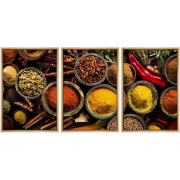 wall26 Framed Canvas Print Wall Art Set Indian Garam Masala Turmeric Spice Blend Food Kitchen & Cooking Photography Realism Decorative Colorful for Living Room, Bedroom, Office - 24"x36"