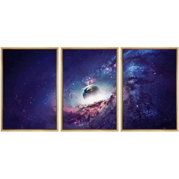 wall26 Framed Canvas Print Wall Art Set Interstellar Cloud Star Galaxy Astronomy & Space Nature Digital Art Sci-Fi & Fantasy Decorative Landscape for Living Room, Bedroom, Office - 16"x2