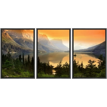 wall26 Framed Canvas Print Wall Art Set Island on The Lake in Sunset Forest Nature Wilderness Photography Realism Contemporary Scenic Colorful for Living Room, Bedroom, Office - 24&quot;x36&quot;x3 B