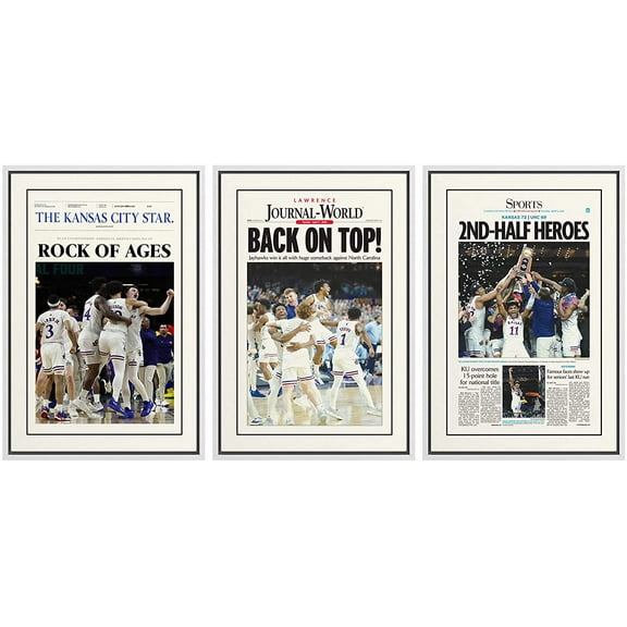 wall26 Framed Canvas Print Wall Art Set Jayhawks Tar Heels Basketball Newspaper Sports &amp; Fitness Athletes Digital Art Pop Art Modern Portrait for Living Room, Bedroom, Office - 24"x36"x