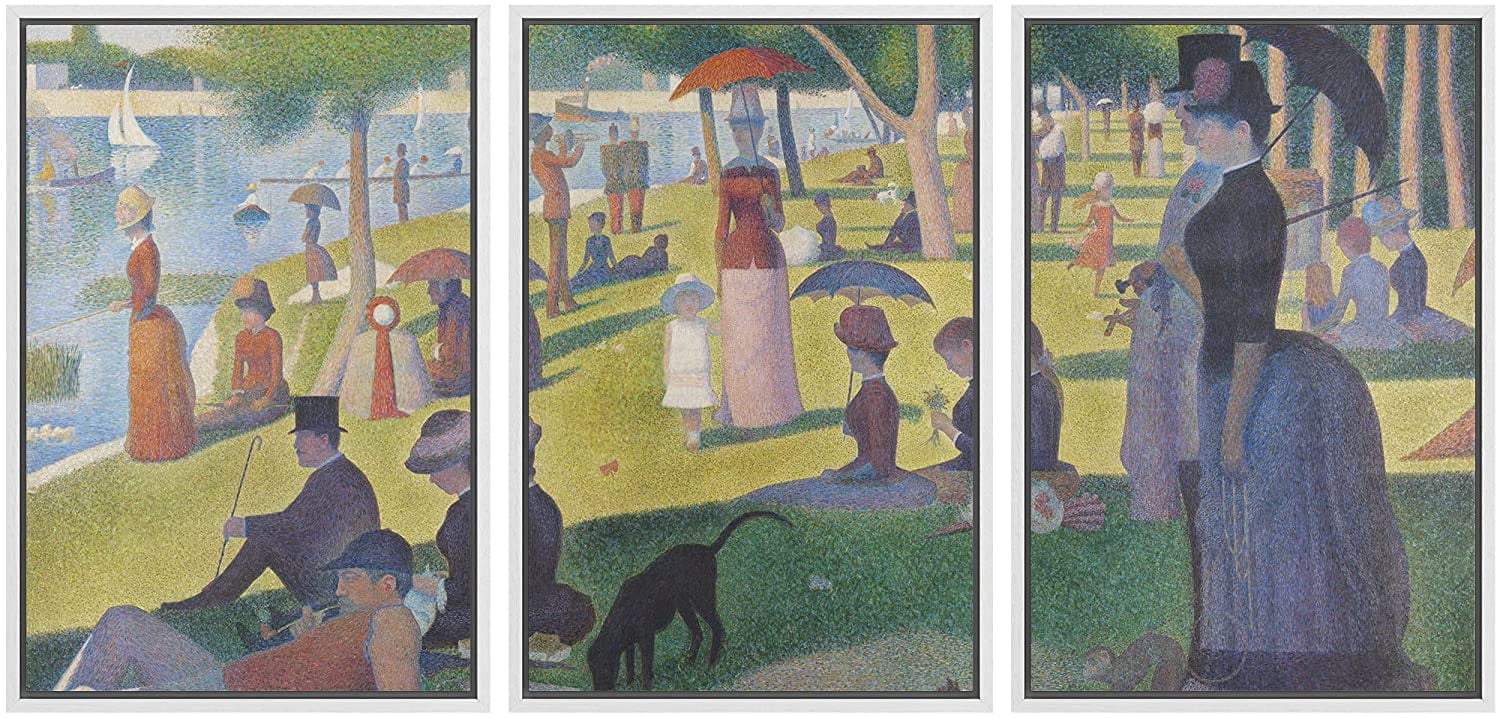 White Framed Geometric La Grande Jatte Canvas Print Set