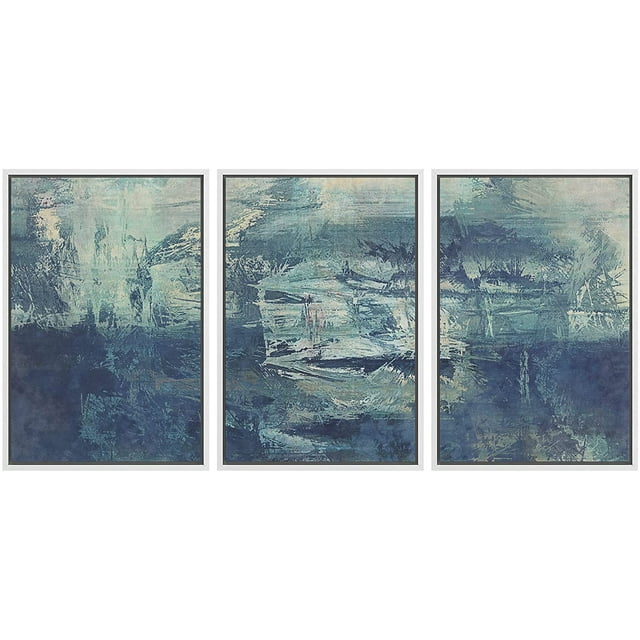 wall26 Framed Canvas Print Wall Art Set Light &amp; Navy Blue Paint Stroke Explosion Abstract Shapes Illustrations Modern Art Bohemian Multicolor for Living Room, Bedroom, Office - 16&quot;x24&quot;x