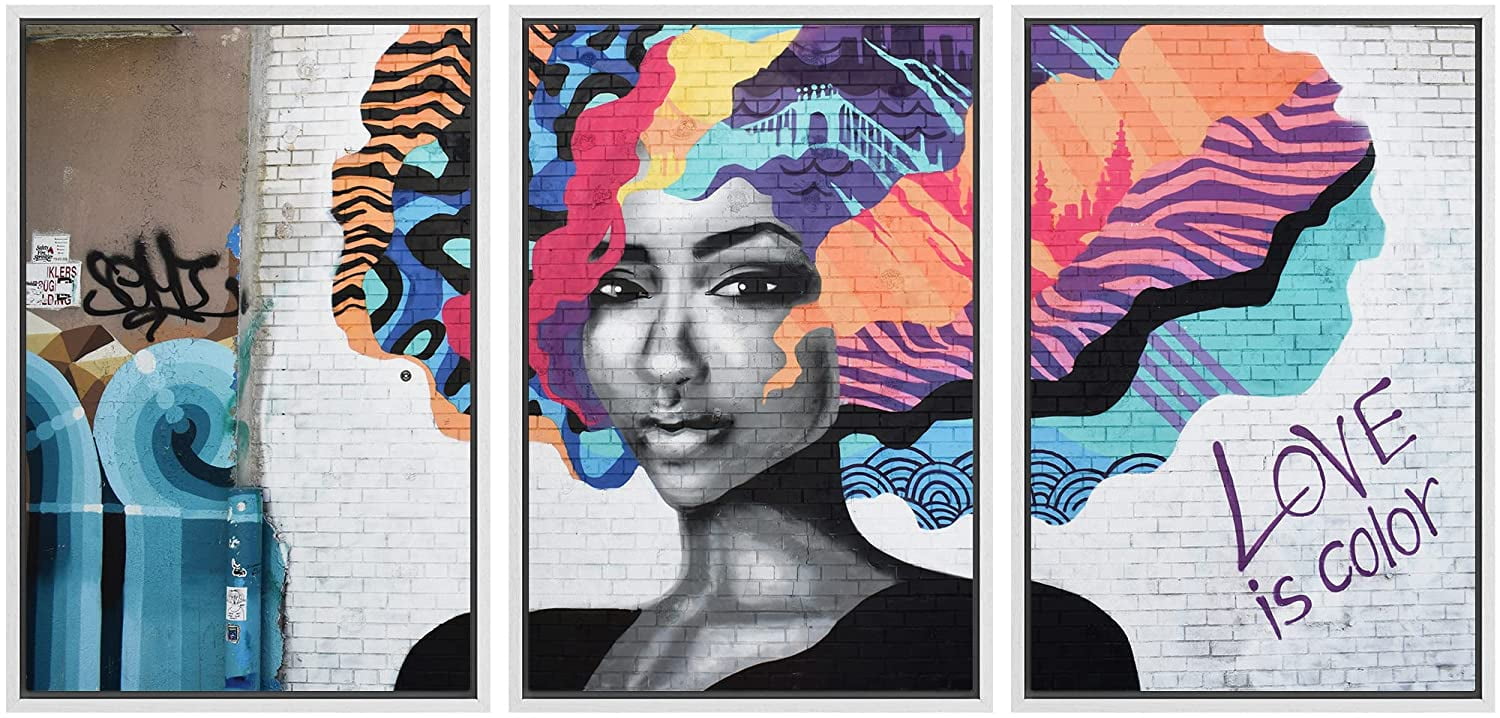 Urban Multicolor Geometric Framed Canvas Triptych Wall Art